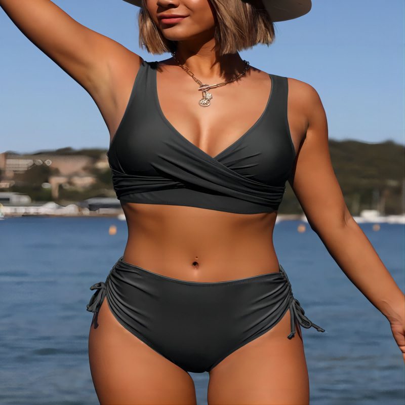 Swimsuit Split Bikini Solid Color Cross Strap