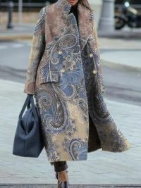 Long Wool Coat With Printed Patterns