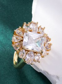 Copper Inlaid Zircon Square Ring Exquisite Temperament Entry Lux High Sense