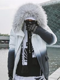 Big fur collar gradient coat