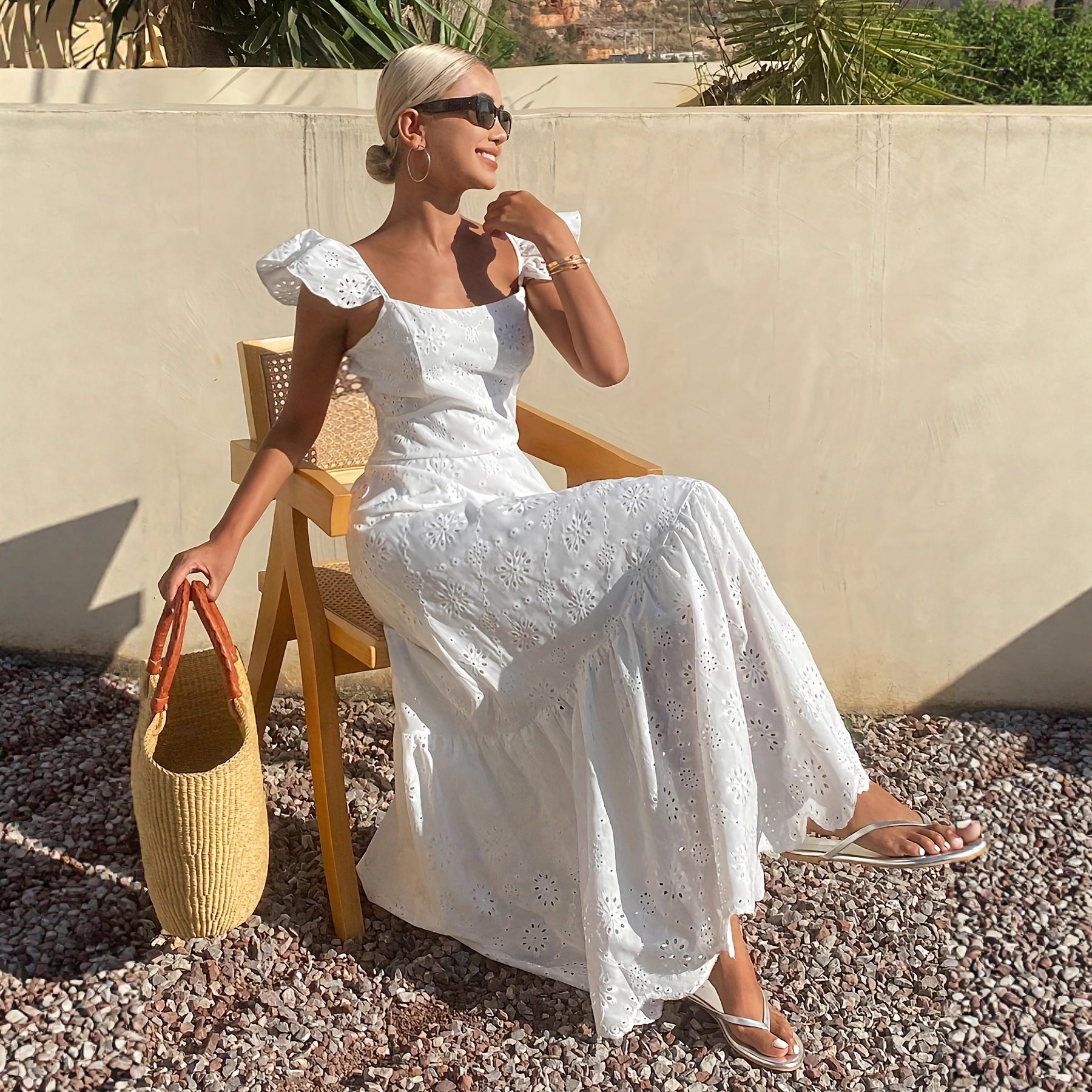 French Style Temperament Long Cutout Sling Long Dress