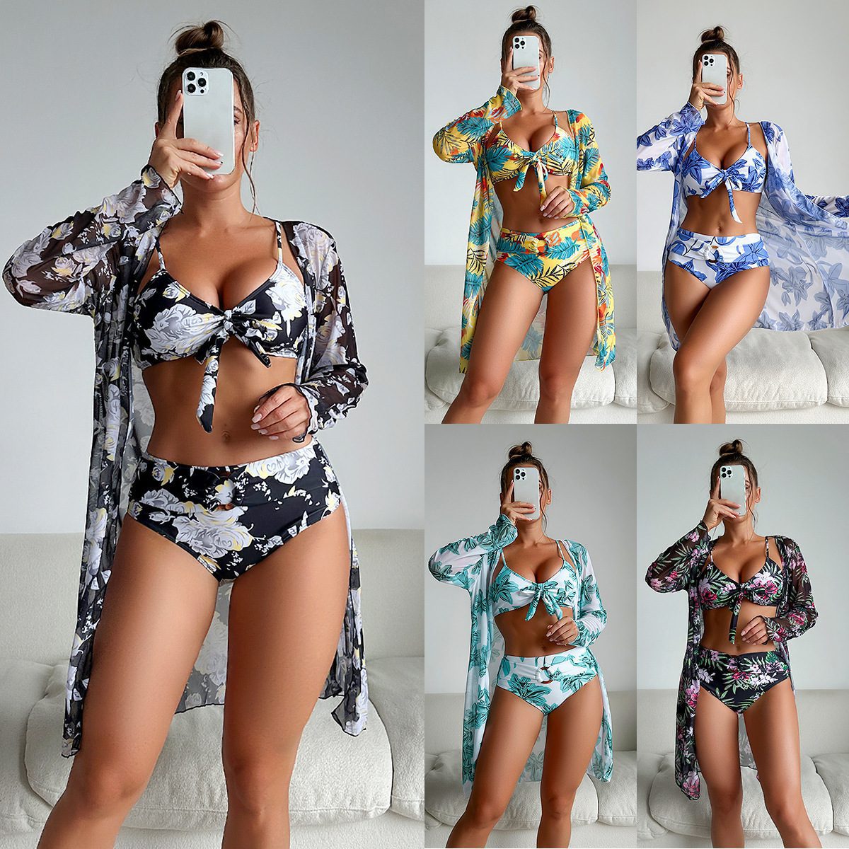 Stylish Swimwear & Printed Bikini Three-Piece Women’s Swimsuit
