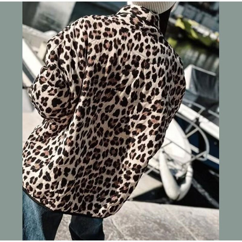 Vintage Leopard Print Printed Women's Lapel Pocket Loose And Warm Coat