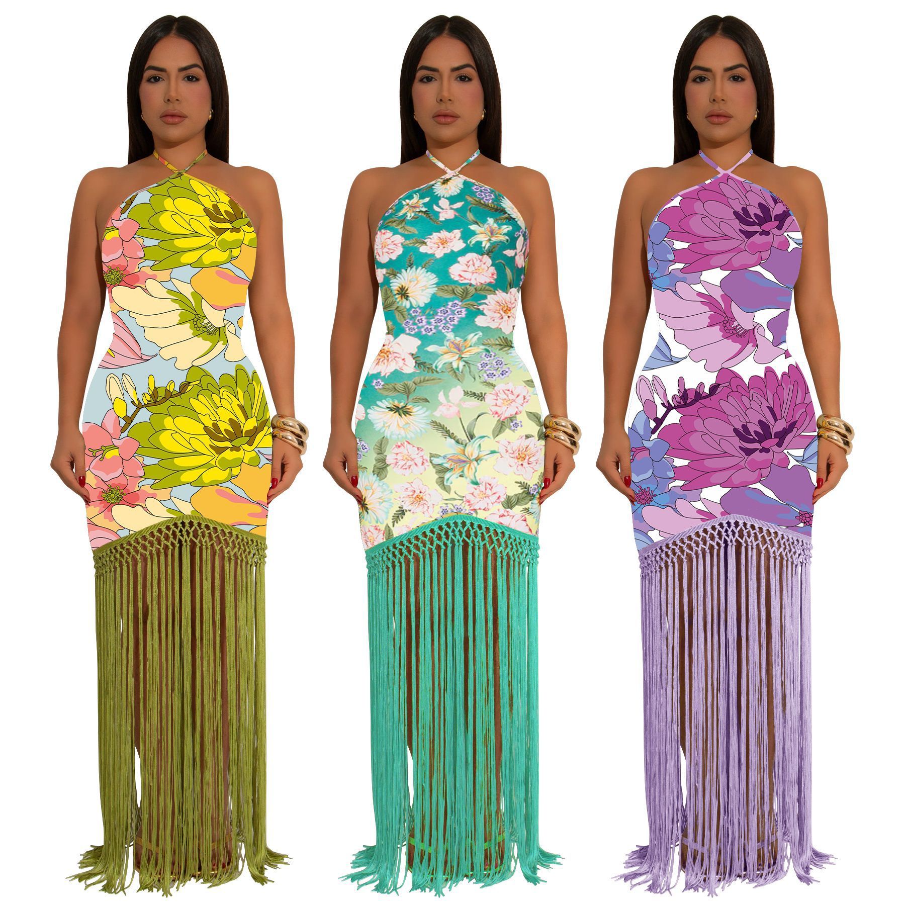 Women's Summer Sexy Backless Sleeveless Tassel Dress