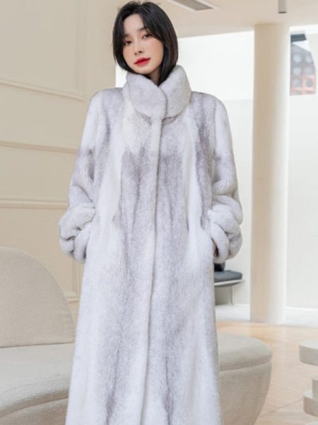 Fashionable Stylish Stand-up Collar Thermal Light Mink Fur Coat