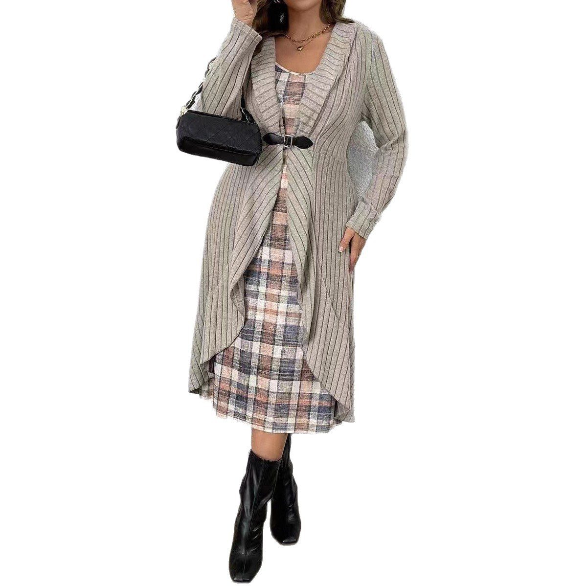Autumn & Winter Pleated Cardigan Trench Coat with Shawl – Knitted Coat Dress Suit for Women