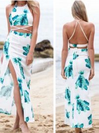 Women's Two Pieces Floral Print Beach Dress