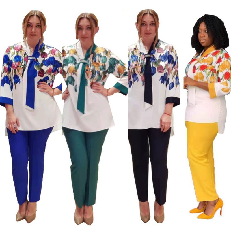 African Popular Cross Scarf Print Plus Size Suit Women 3XL