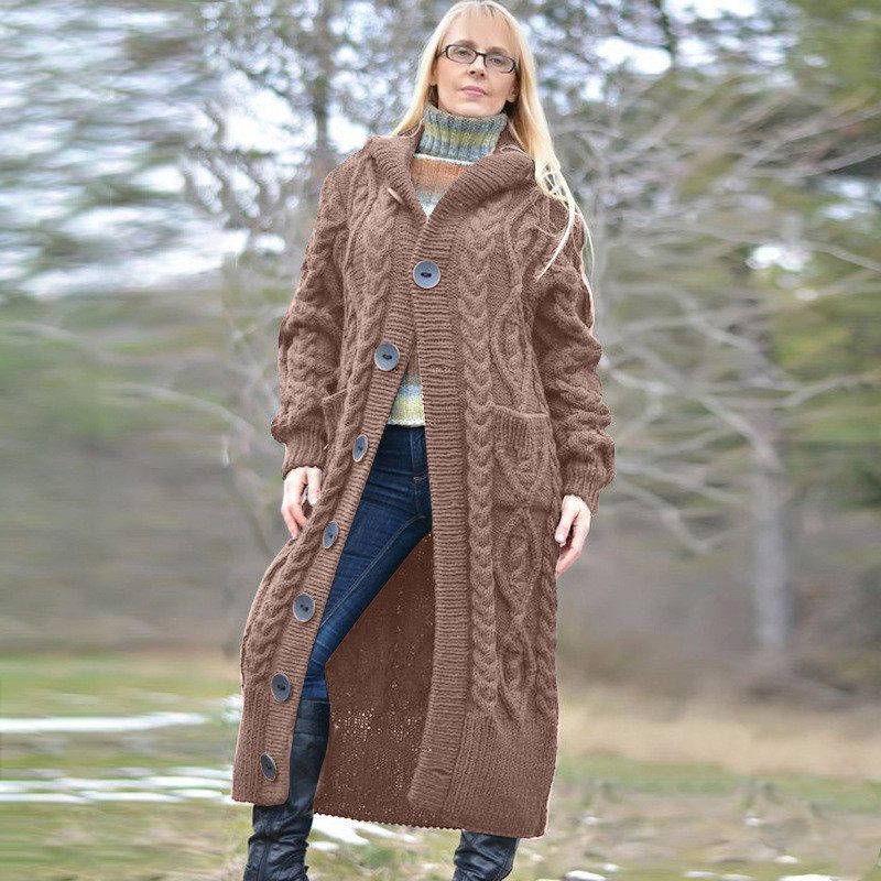 Single-breasted solid color sweater coat