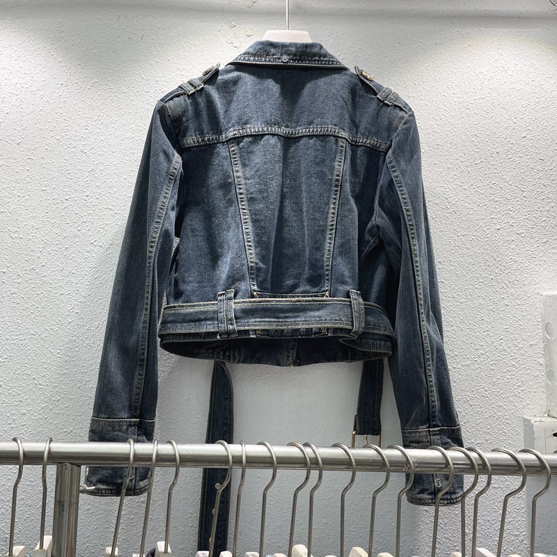 Fashion Denim Jacket Women's Retro High Waist Crop Top