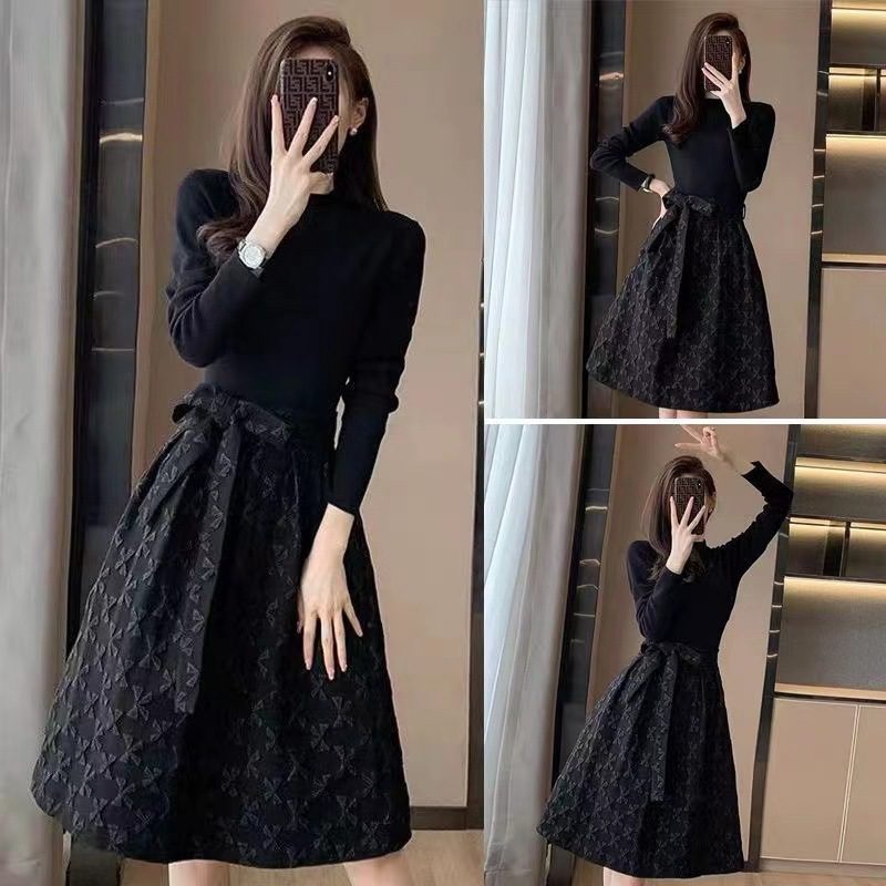 Fashion Temperament Waist-controlled Show Thin Black Dress