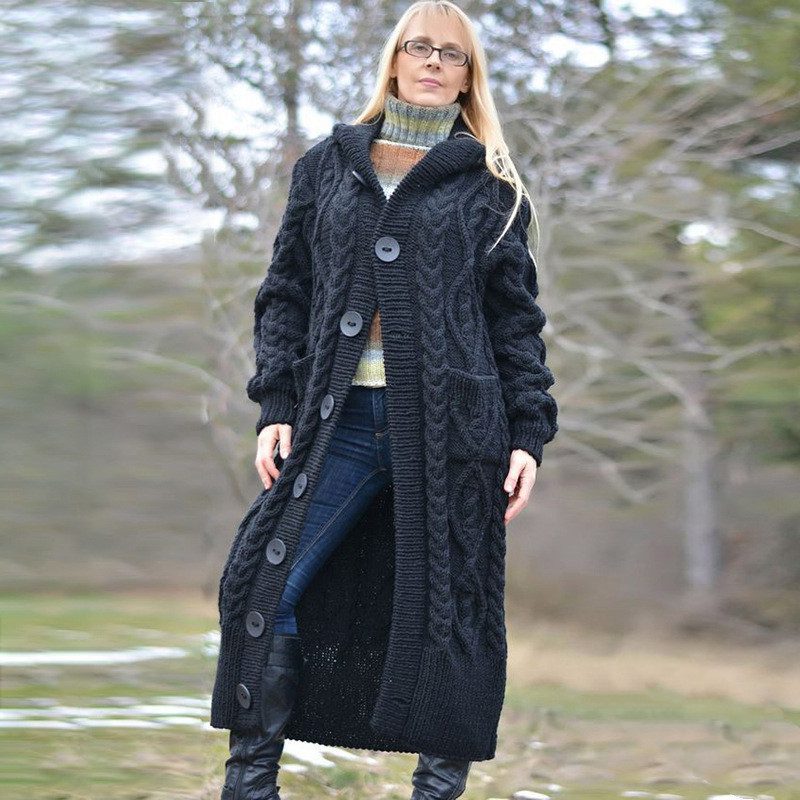 Single-breasted solid color sweater coat