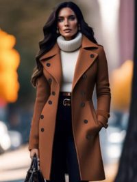 Elegant Women's Solid Color Double Breasted Woolen Coat