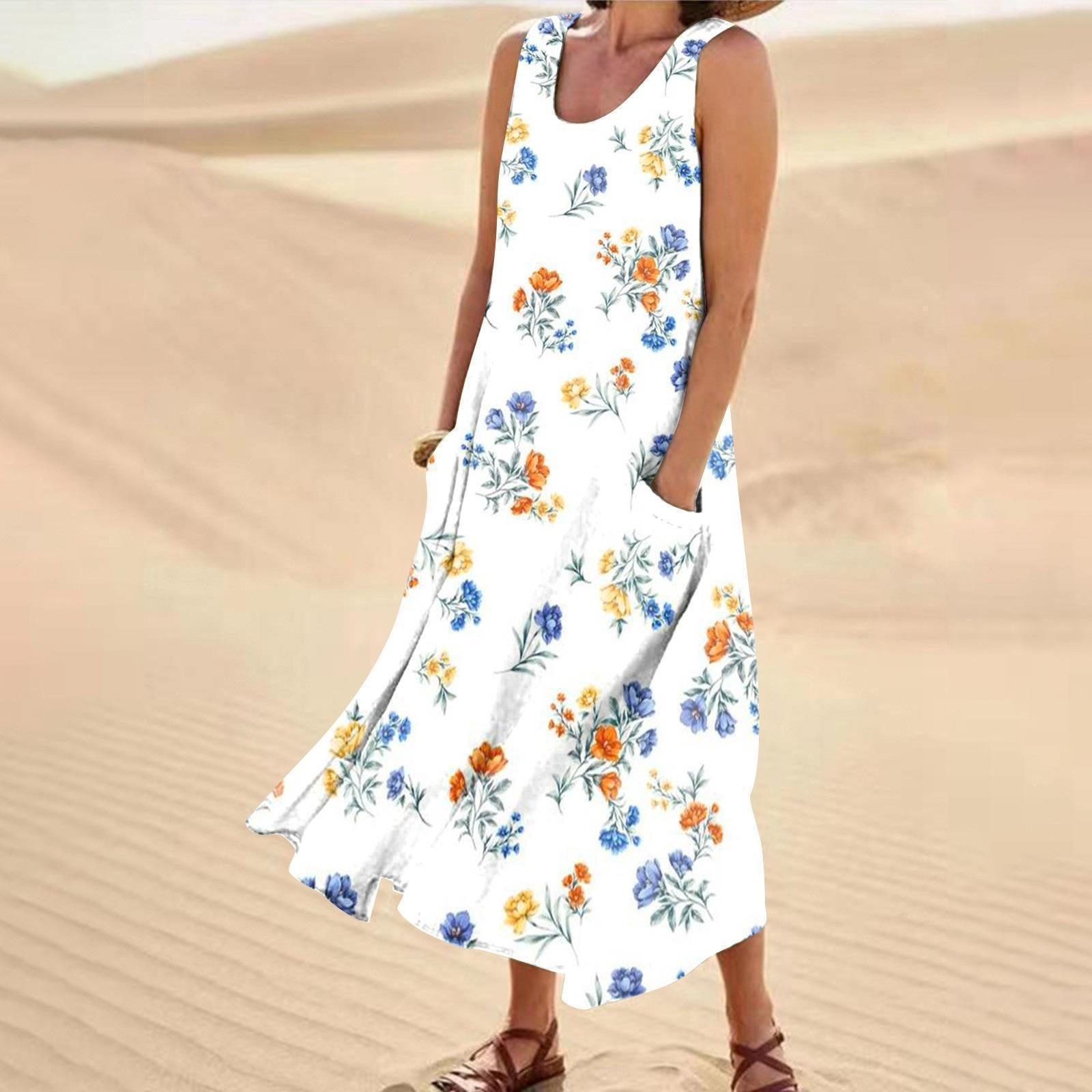 Women's Landscape Floral Maxi Dress Slim Fit Casual Skirt