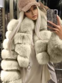 Women's Fur Coat Fox Fur Stitching Short Lapel Long Sleeve Coat