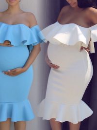 Women Elastic Pregnant Women Ruffles Dress