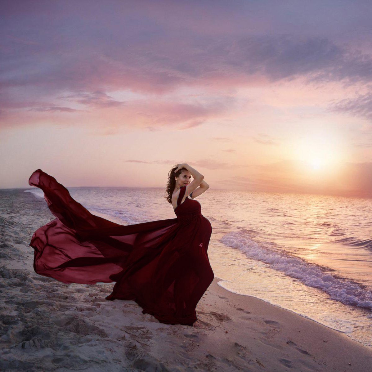 Women's Mercerized Cotton With Chiffon Pregnant Dress