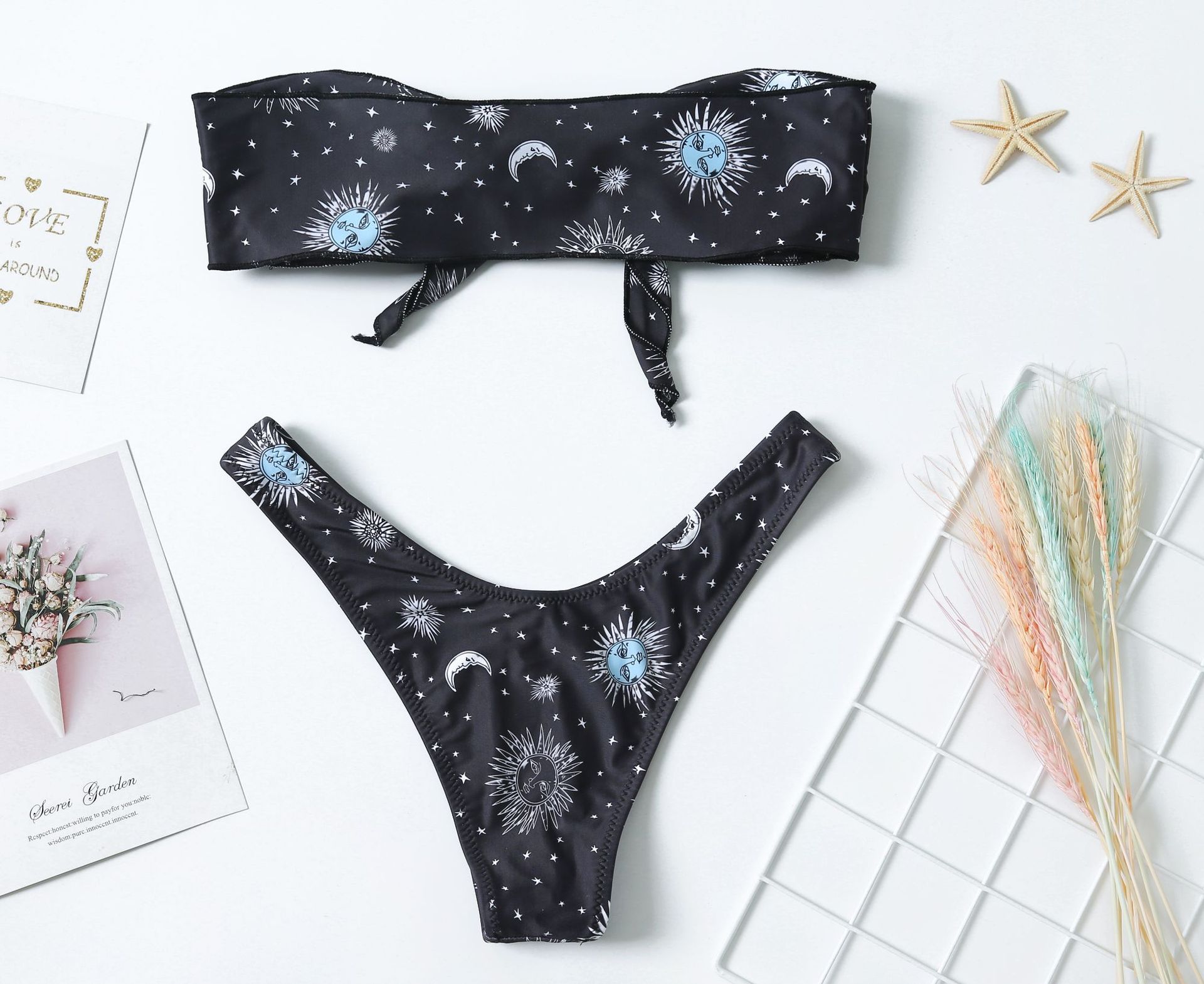 Bikini Print Split Tube Top Split