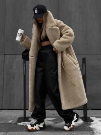 Women's Polyester Long Button Cashmere Coat