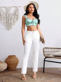 Plus Size White Cropped Straight Jeans