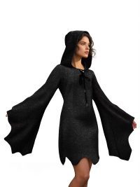 Ghost Face Batwing Sleeve Lace-up V-neck Irregular Shiny Dress
