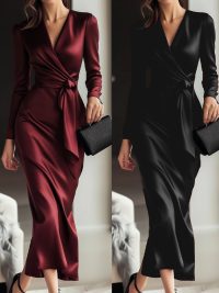 Fashionable Lady Satin Lace-up Waist Dress