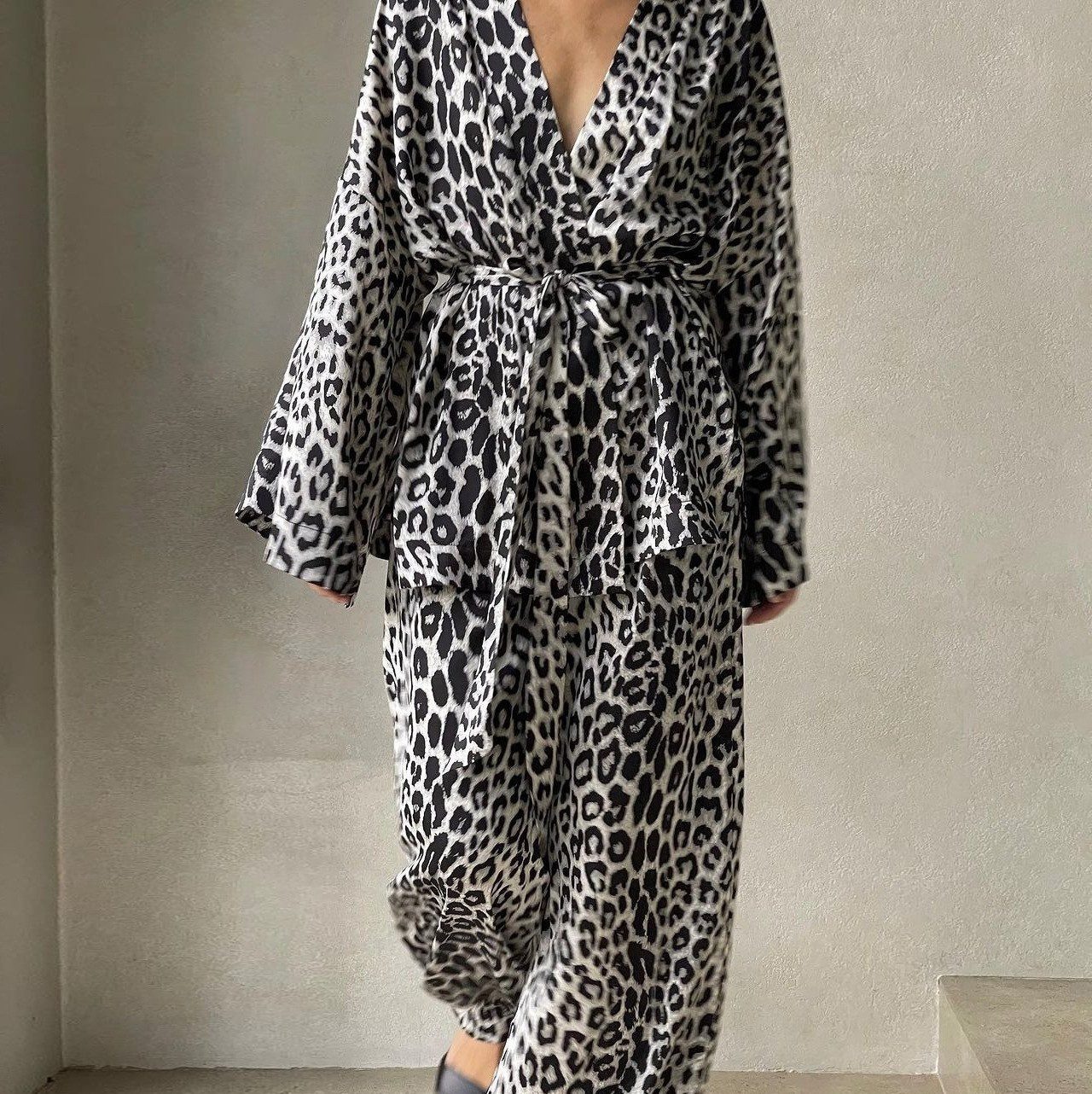 Long Sleeve V-neck Top Wide Leg Pants Suit Loose