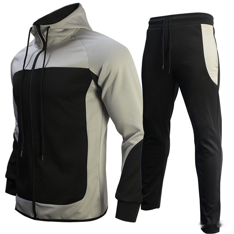 Men's Fashion Trendy Brand Contrast Color Sweatshirt Trousers Two-piece Set