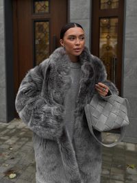 Women's Black And White Two-color Artificial Wool Coat