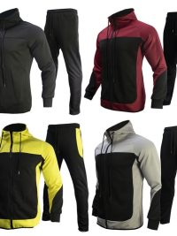 Men's Fashion Trendy Brand Contrast Color Sweatshirt Trousers Two-piece Set