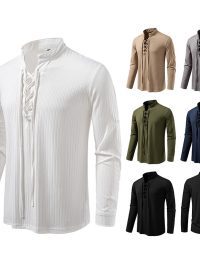 Men's Casual Long Sleeve Drawstring Design T-shirt