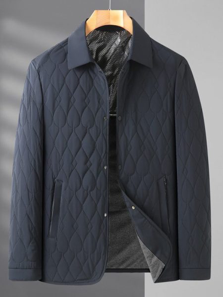 Men's Jacket Lightweight Business Diamond Lattice Shirt Autumn Winter Cotton-padded Coat
