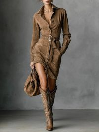 Women's Long-sleeved Blouse Dress With Belt