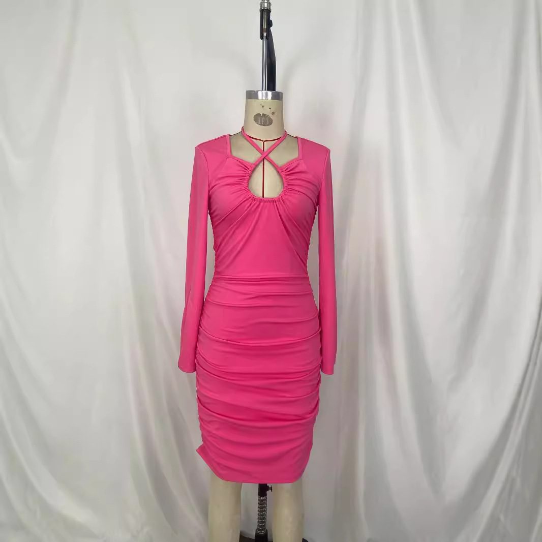 Sexy V-neck Tied Long Sleeves Split Dress