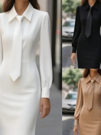 Autumn Fashion Temperament Pure Color Waist Tie Long Sleeve Dress For Women