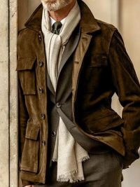 Regular Men's Cowhide Casual Coat And Trench Coat Multi-pocket