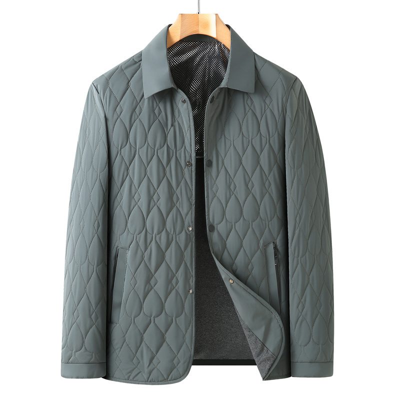Men's Jacket Lightweight Business Diamond Lattice Shirt Autumn Winter Cotton-padded Coat