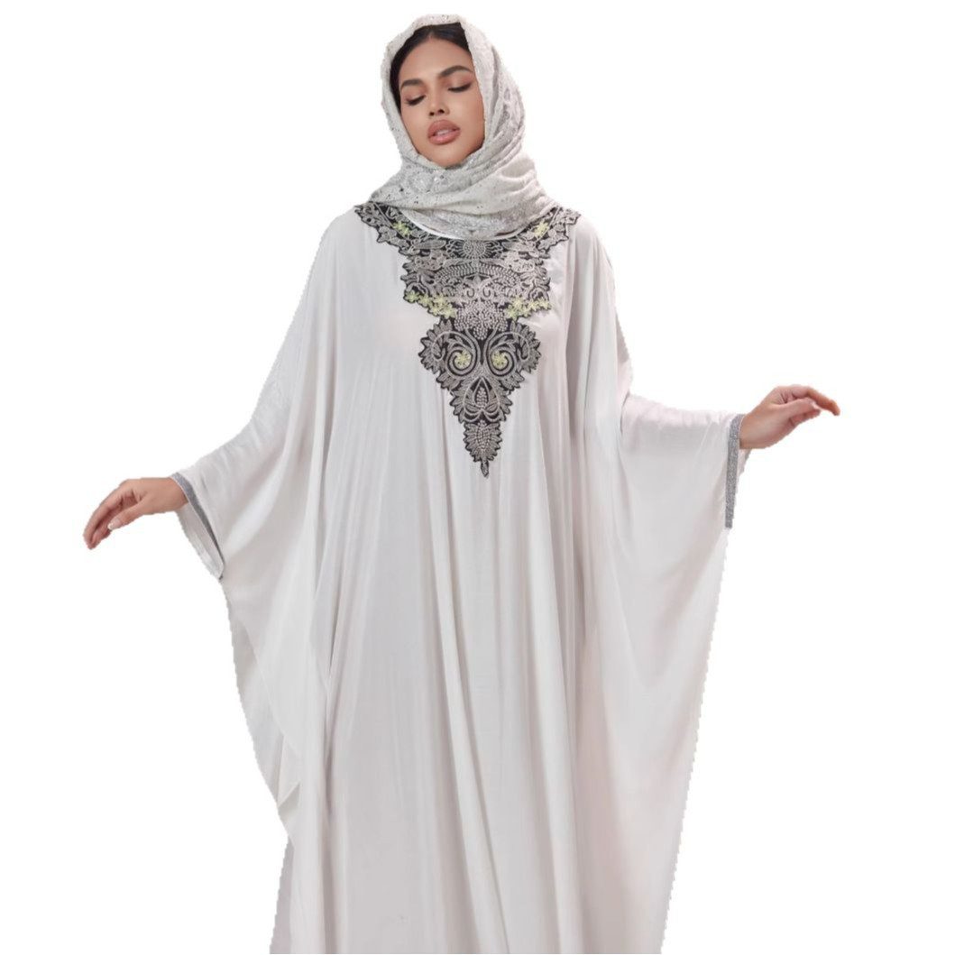Plus Size Women's Middle East Muslim Robe Machine Embroidery Stitching Lace Dress