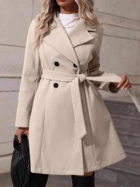 Women's Elegant Lace-up Solid Color Slim-fit Woolen Coat