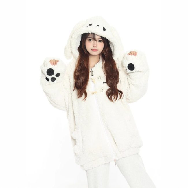 Cute Rabbit Hand Claw Big Ears Lamb Wool Coat