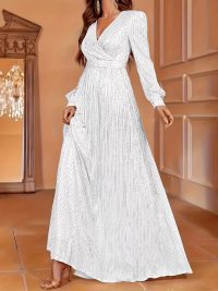 Elegant Dinner Sequined Long Sleeve V-neck High Waist Evening Dress