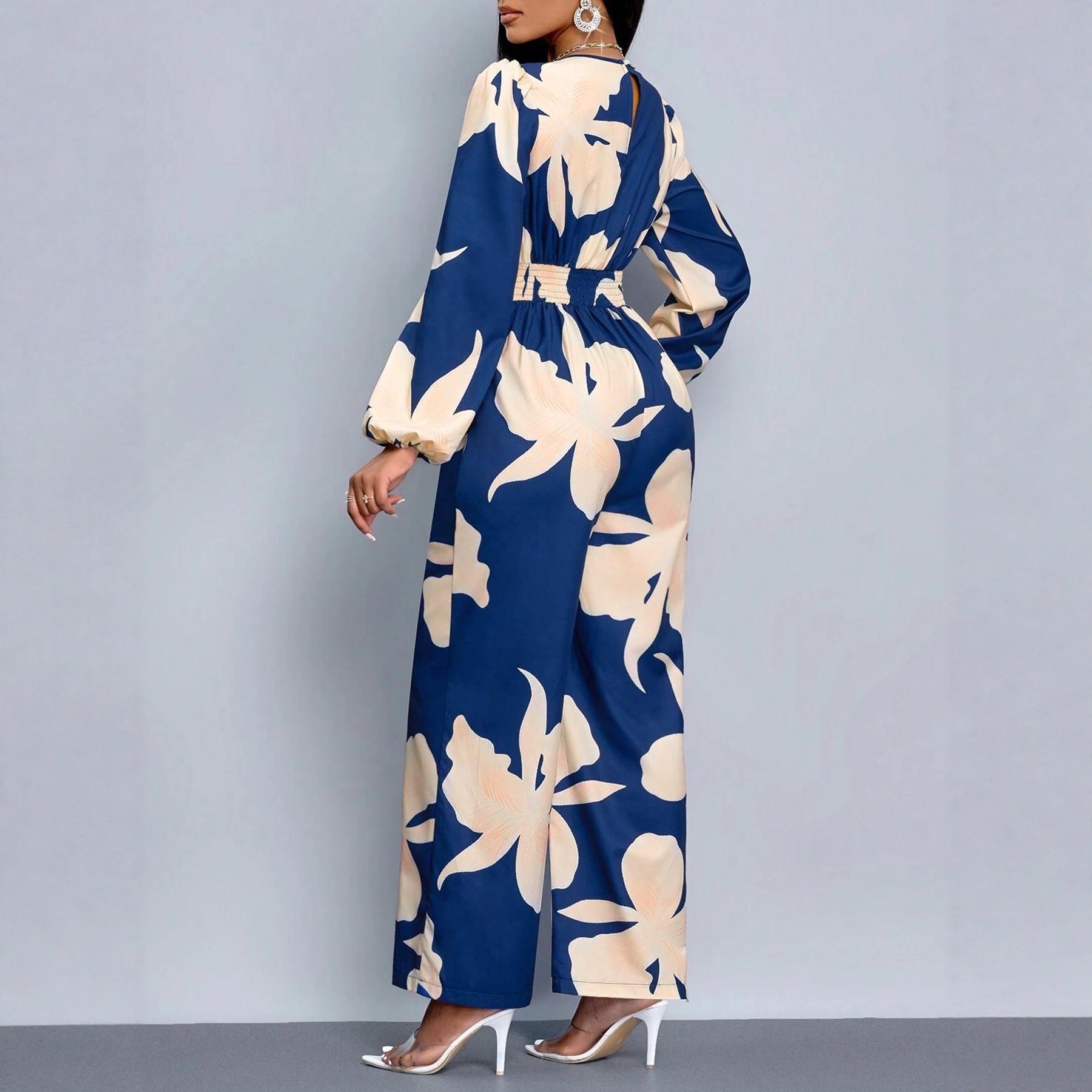 Women's Printed Long Sleeve Jumpsuit Suit