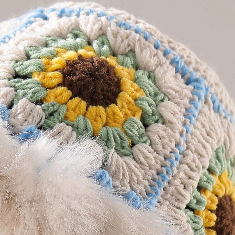 Rabbit Fur Knitted Warm-keeping And Cold-proof Handmade Crochet Bucket Hat