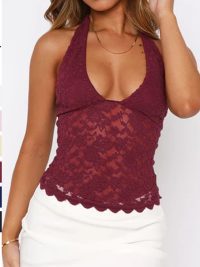 Lace Hanging Collar T-shirt Sling Women's