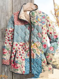 vintage floral striped button sweater for women USA