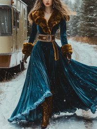 Women's Thickened Pleuche Dress Fur Collar Coat