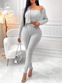 Women's Fashion Cardigan Camisole Three-piece Suit