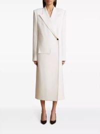 One Button Oblique Cut Extended Solid Color Long Sleeve Jacket Suit