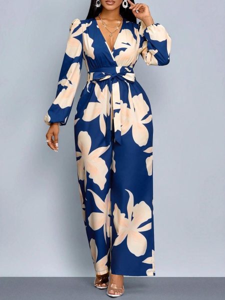 Women’s Printed Long Sleeve Slim Fit Jumpsuit