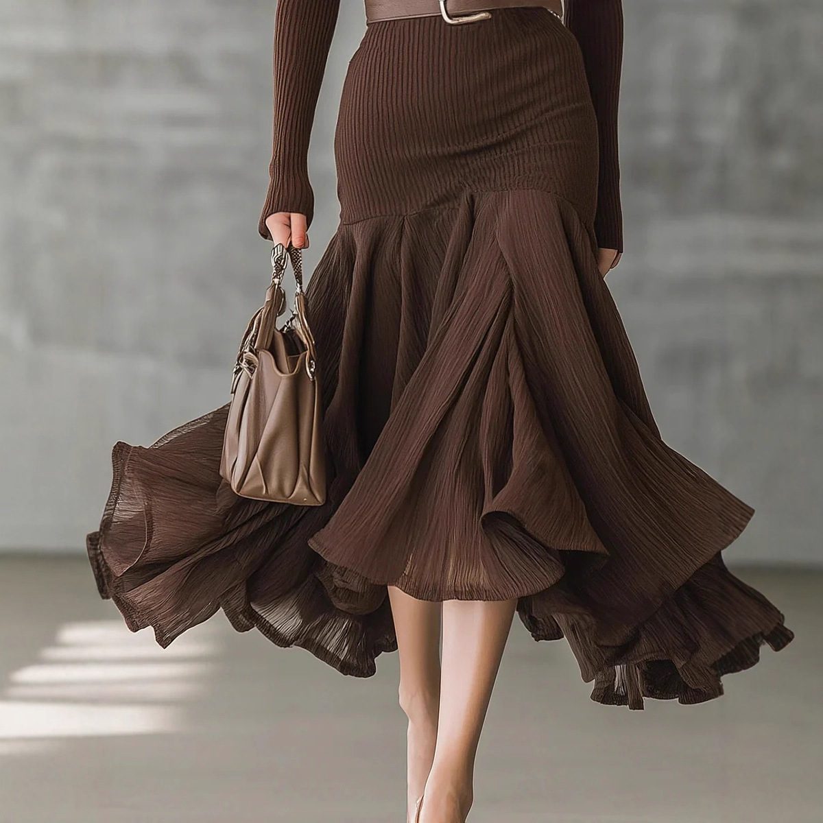 Stitching V-neck Long-sleeve Dress Long Skirt Large Swing Skirt